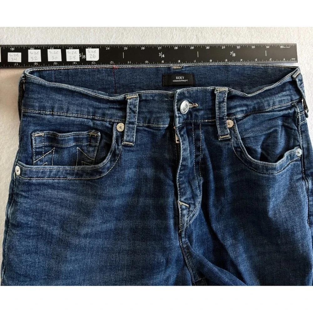 True Religion Ricky Relaxed Fit Jeans Mens 33x32.5 Blue Denim Logo Straight Leg